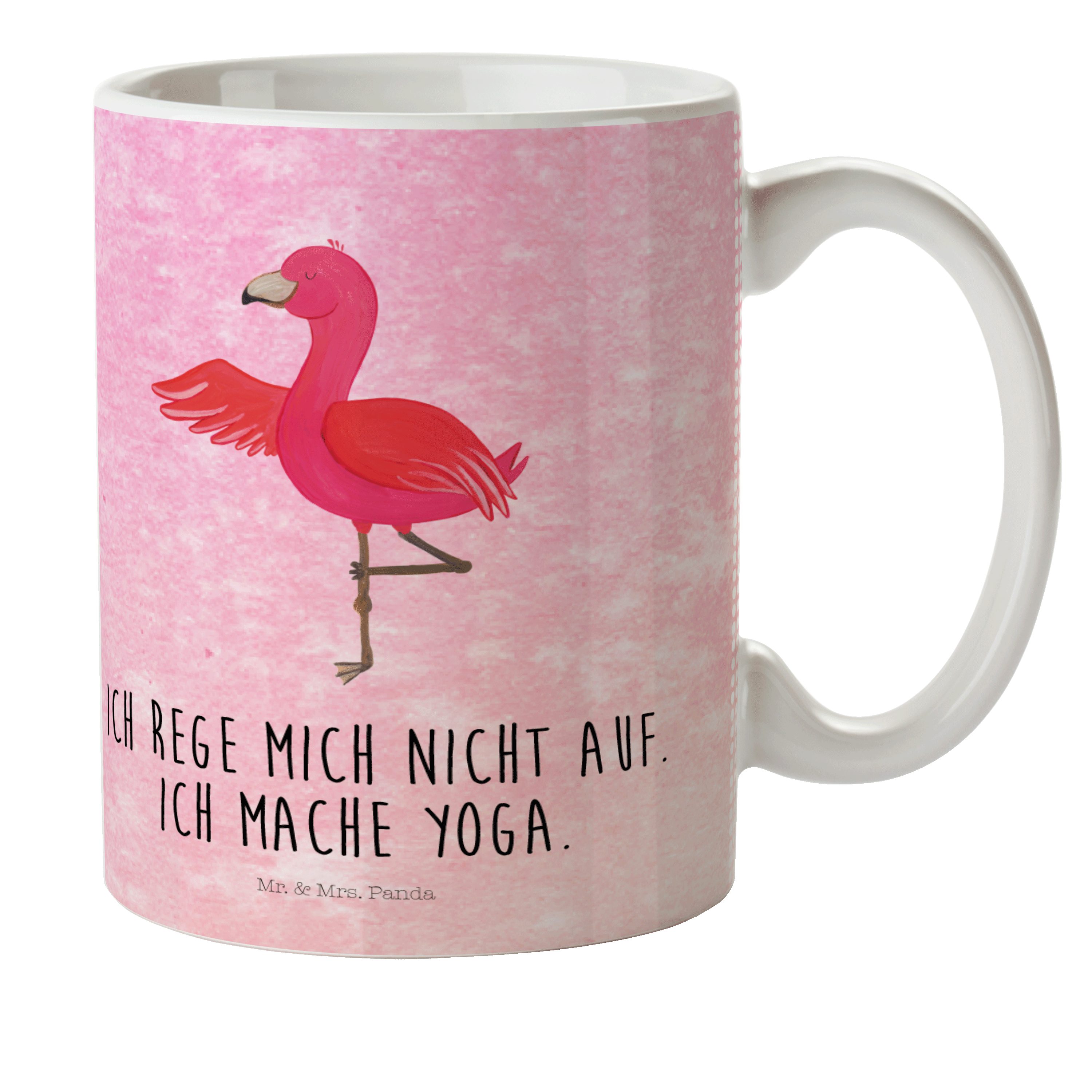Mr. & Mrs. Panda Kinderbecher Flamingo Yoga - Aquarell Pink - Geschenk, Kunststoffbecher, Reisebech, Kunststoff