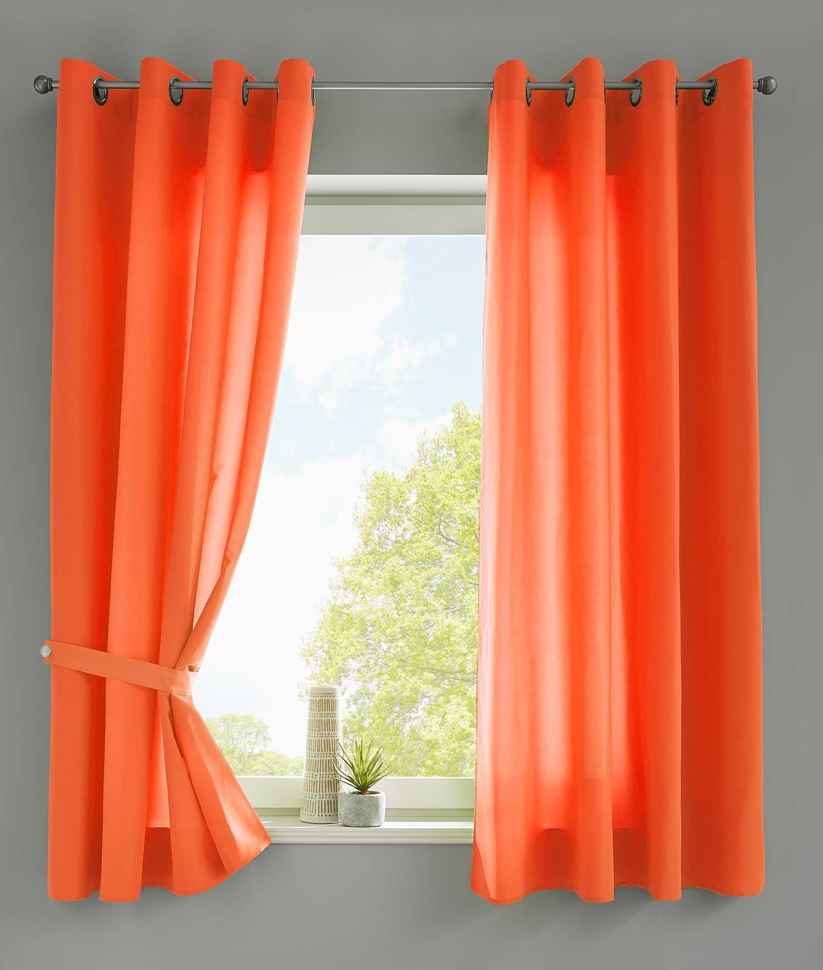 Vorhang, Gardinenbox, Ösen (2 St), blickdicht, Vorhänge »Berlin« Blickdicht Microsatin Lichtdurchlässig 20405N2 Orange
