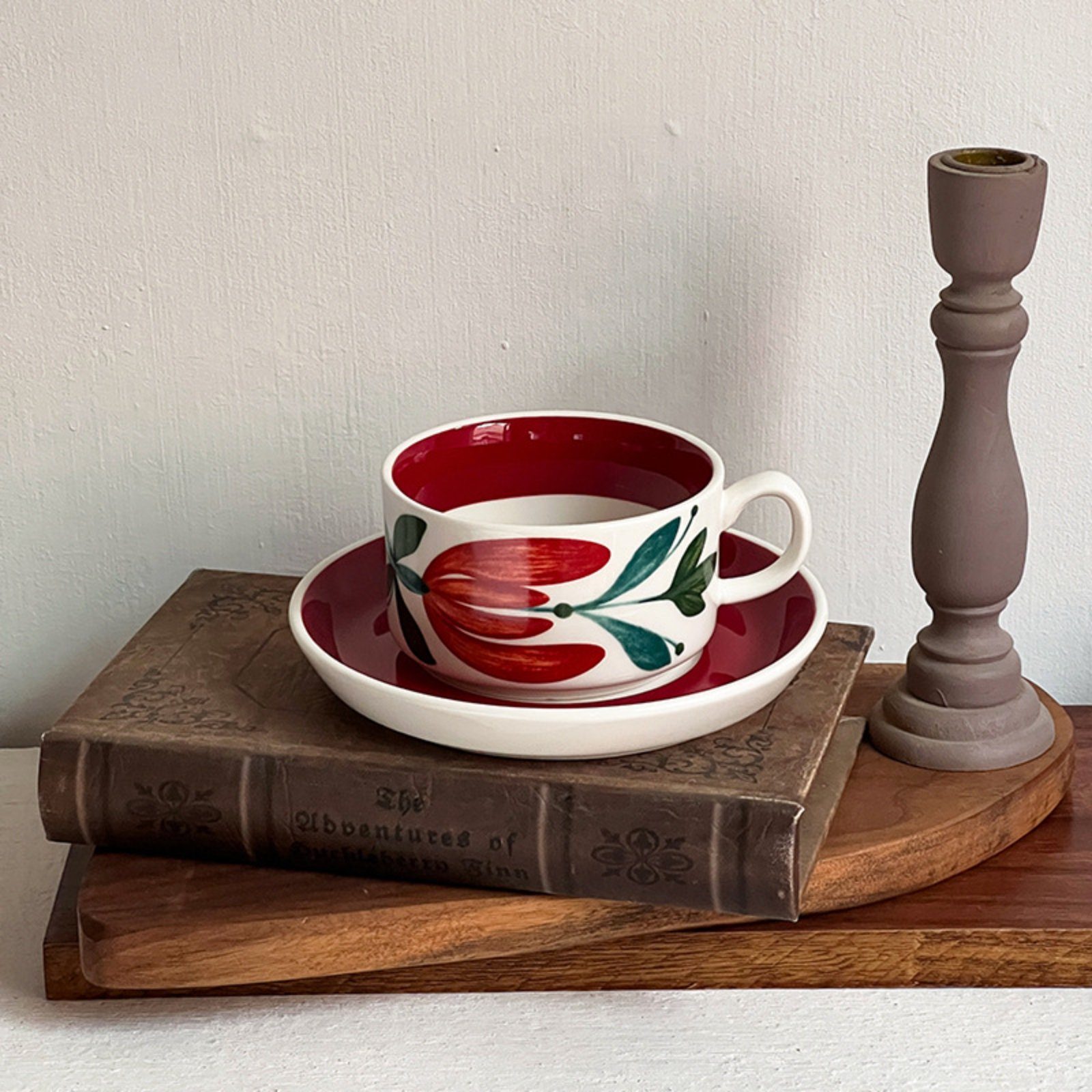 Kaffeetassen Untersetzer, Teetasse, 250ml Porzellan, Rot HOMEIDEAS mit Keramik, Tasse,