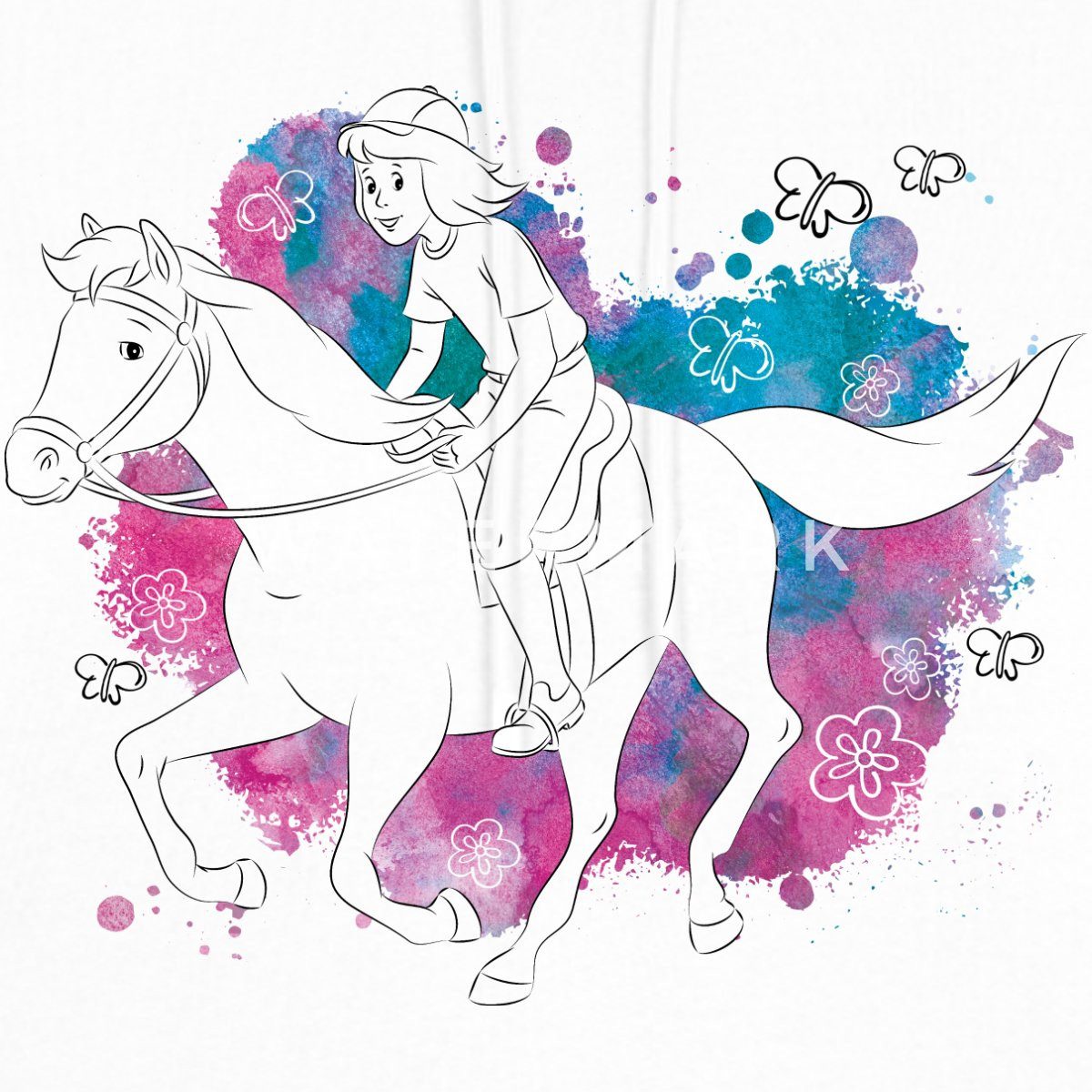 Spreadshirt Hoodie Bibi Und Tina Hengst Amadeus Im Galopp Line Art Damen Premium Hoodie (1-tlg)
