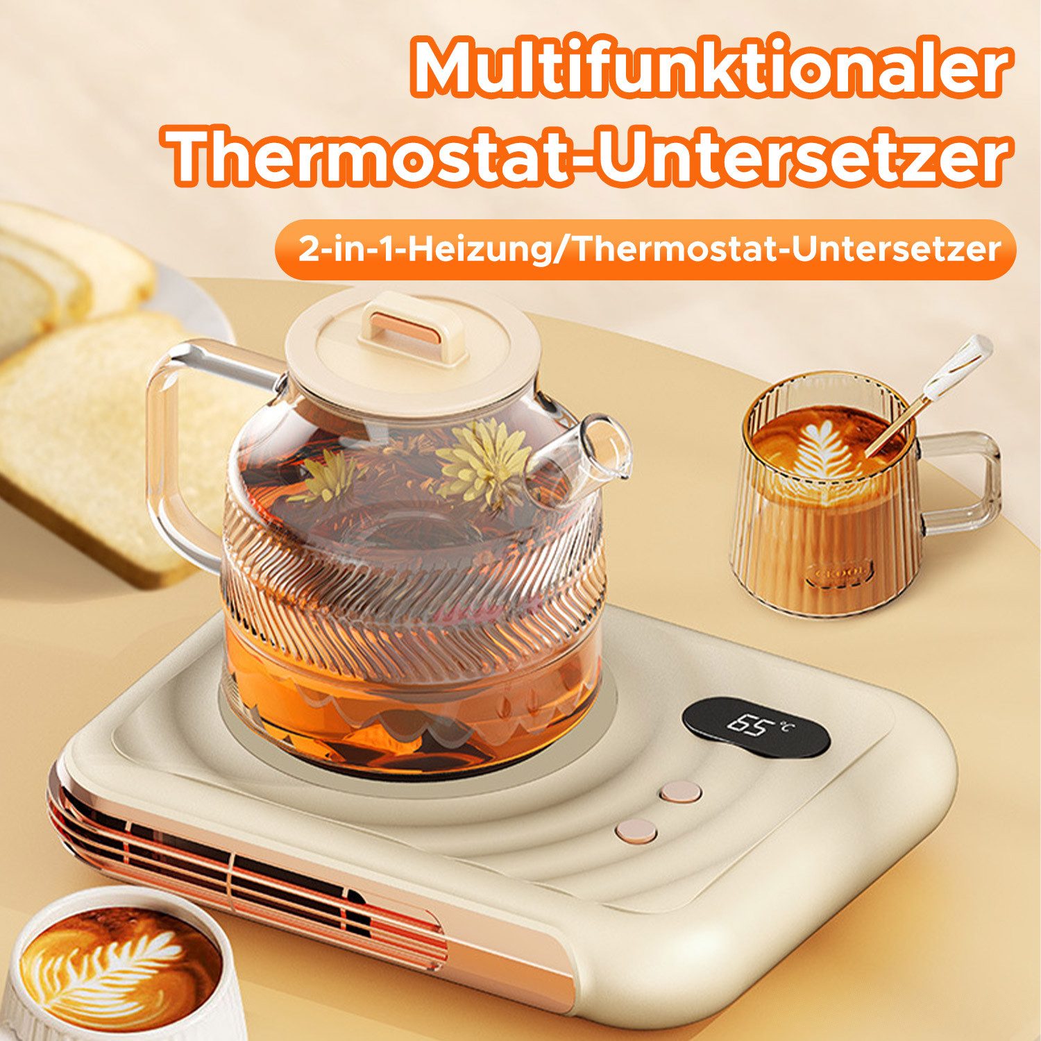 Refttenw Heizlüfter & Tassenwärmer, 3-stufige Temperaturwahl und Warmluftmodus, unabhängiger Steuerung