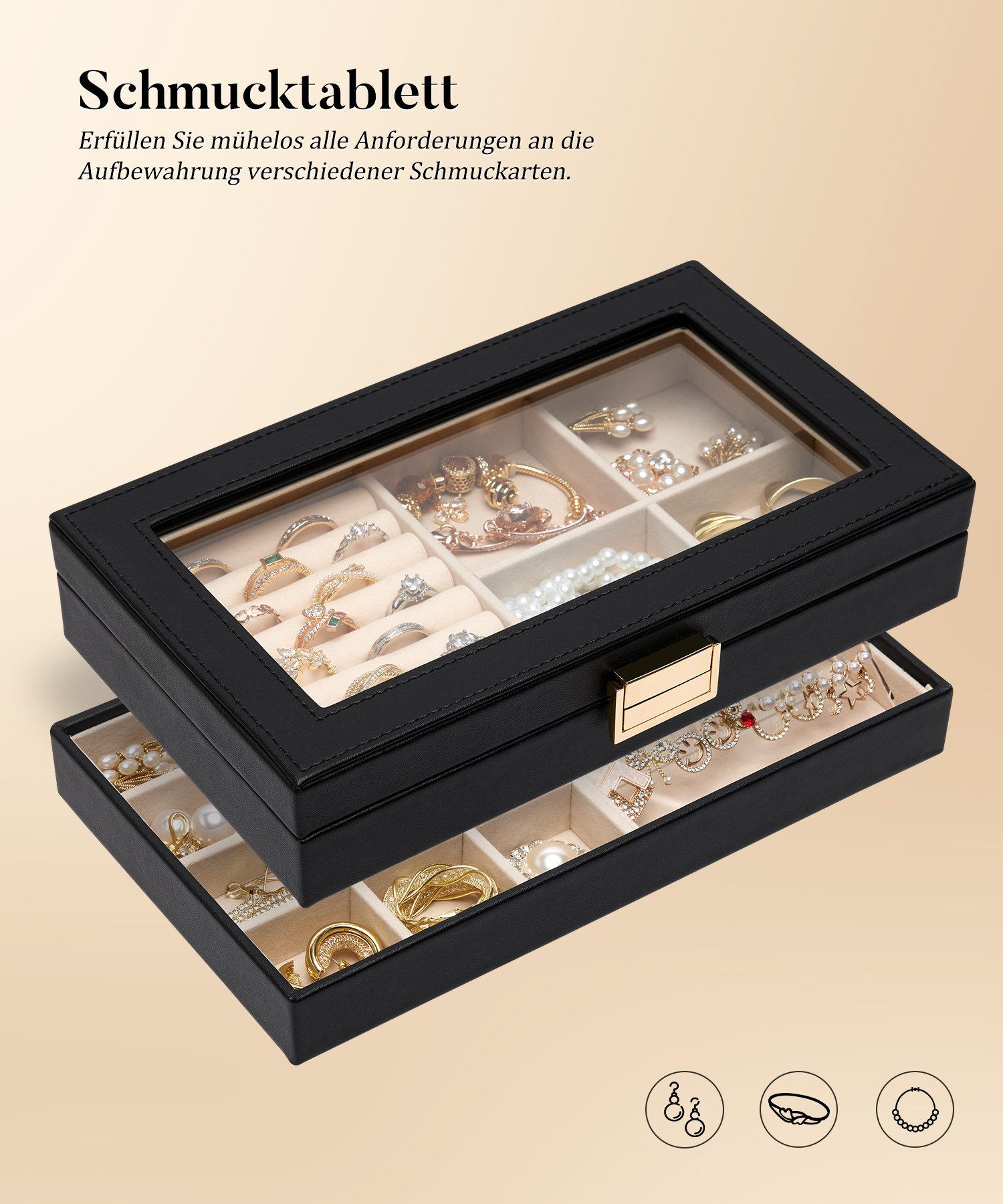 Yorbay Schmuckkasten Stapelbares Schmucktablett, mit Glasdeckel, günstig online kaufen