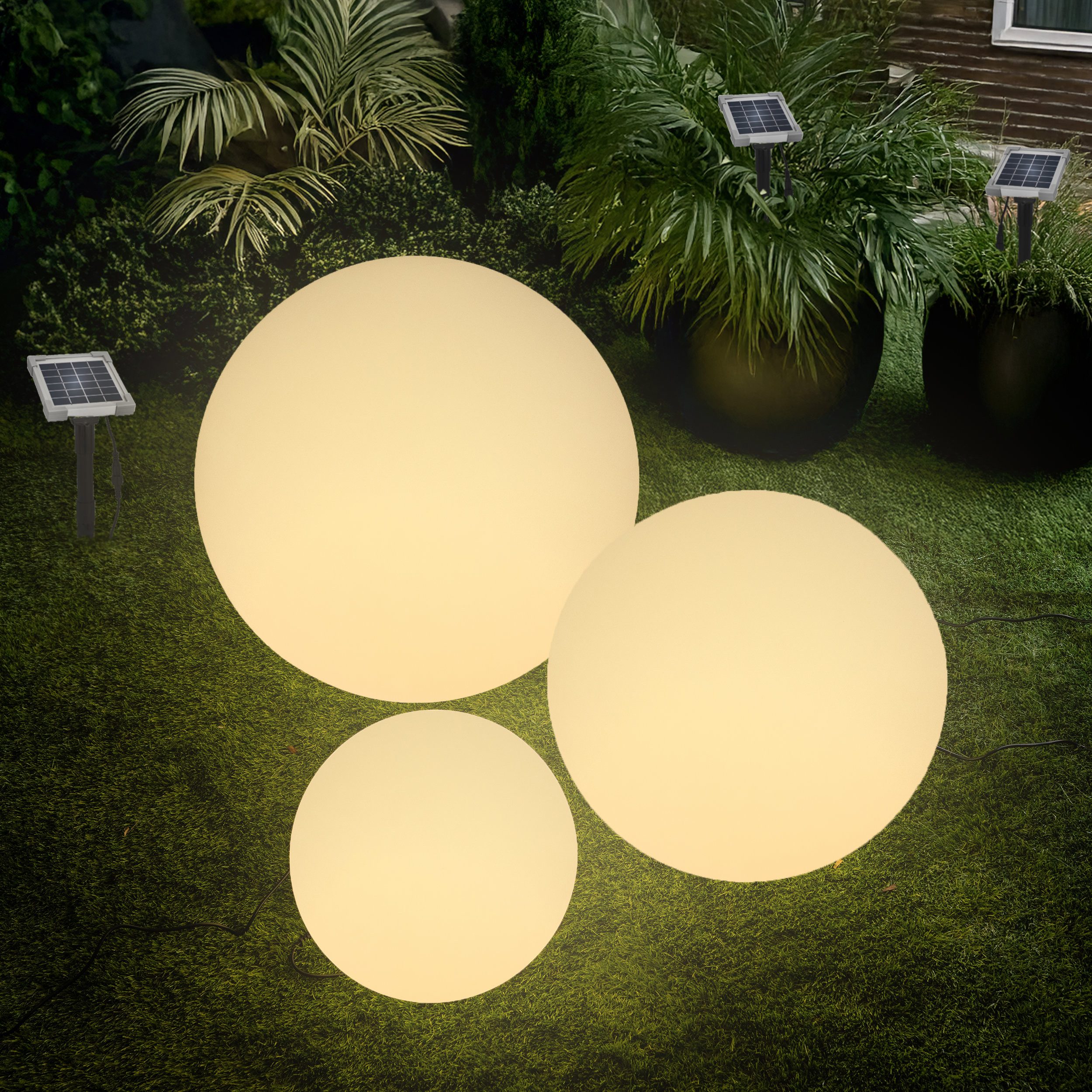 esotec LED Gartenleuchte 3 Solar Leuchtkugeln D30+40+50cm mit ext Solarmodul multicolor 106113, LED fest integriert