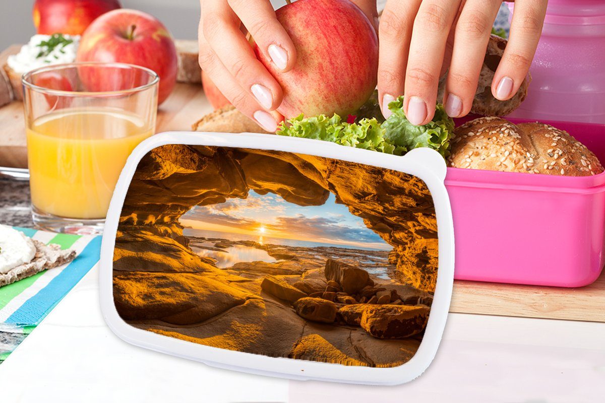 Lunchbox Sonnenuntergang, - Kinder, Brotdose - Snackbox, Kunststoff, Kunststoff Horizont - für rosa Brotbox Erwachsene, Höhle MuchoWow (2-tlg), Mädchen, Meer