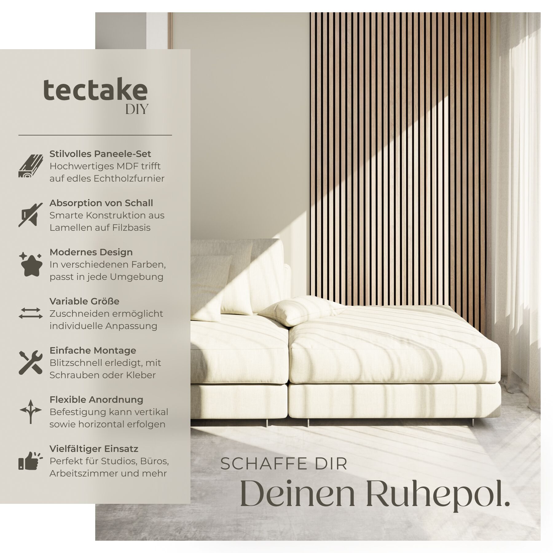 tectake Wandpaneel Akustikpaneele, BxL: 50x110 cm, (4-tlg) Holzoptik in Eiche hell