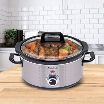 TurboTronic by Z-Line Schongarer 3,5 Liter mit Anbrat- & Warmhaltefunktion Sous Vide Garer Slowcooker, 200 W, Langsamkocher Schmortopf Gartopf Rautenmuster retro