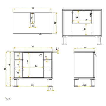 RICOO Badregal WM100-ER-W, Waschbeckenunterschrank für Badezimmer oder Gäste WC Badschrank