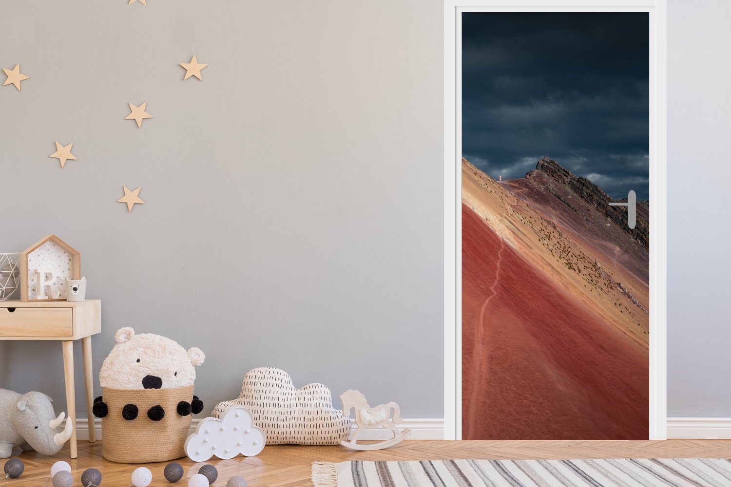 bedruckt, Berge (1 Wolken, Tür, Fototapete Natur - 75x205 Landschaft Türaufkleber, Matt, cm - St), MuchoWow Türtapete - für