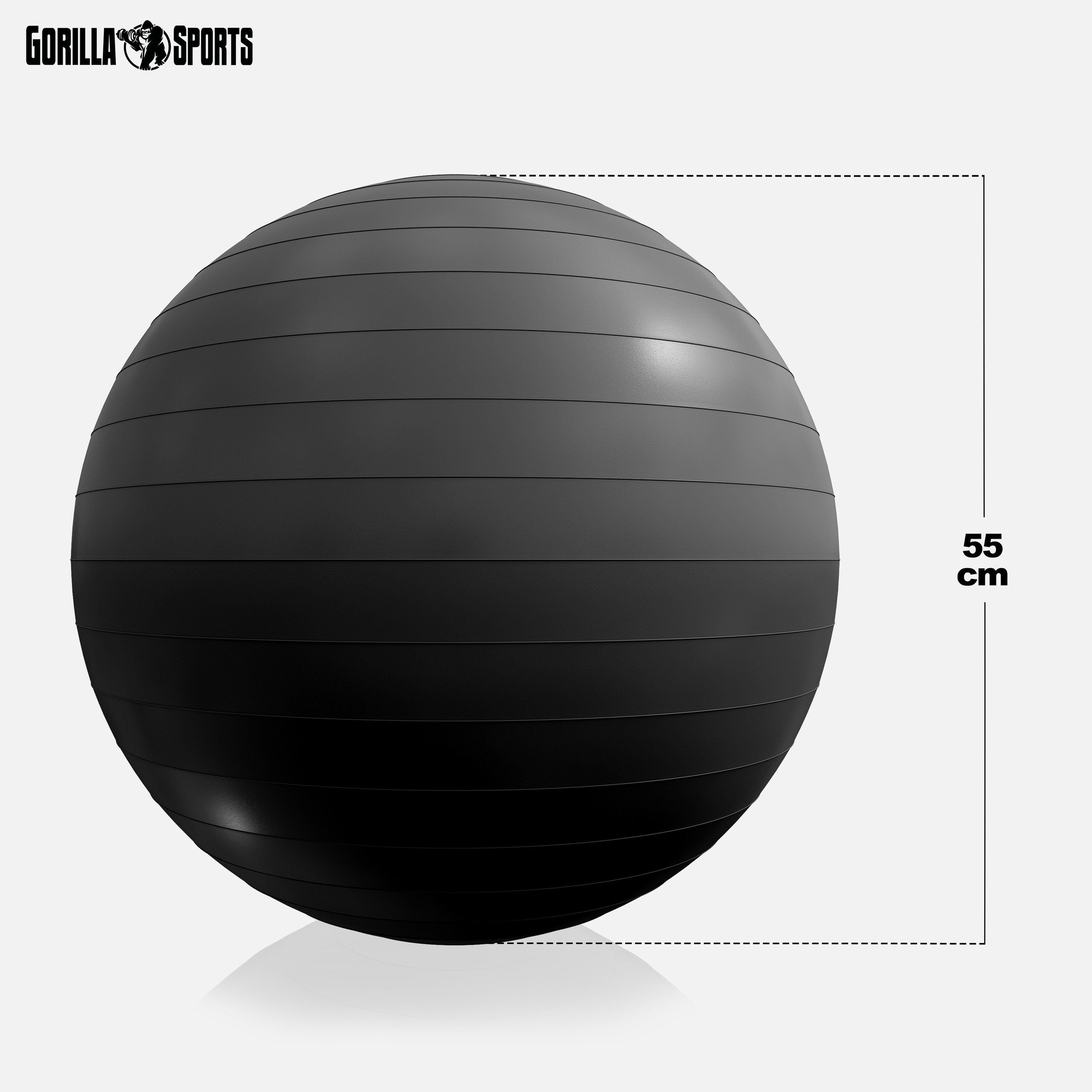 GORILLA SPORTS -Fitnessball Anti-Burst, 55cm/65cm/75cm, Belastbar, Farbwahl Gymnastikball bis 500kg Schwarz