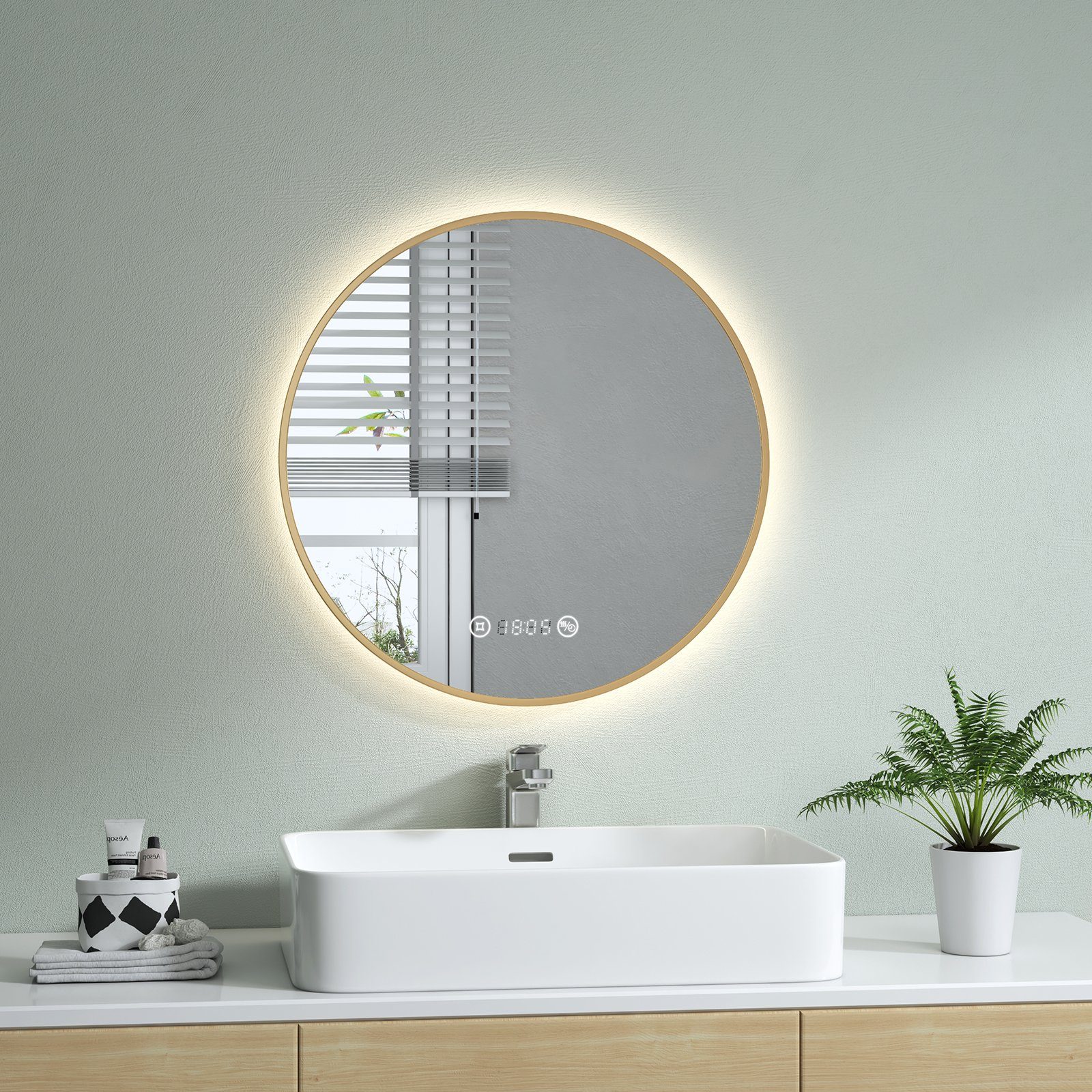 S'AFIELINA Badspiegel »Runder LED Badezimmerspiegel Lichtspiegel  Kosmetikspiegel«, TouchSchalter,Beschlagfrei,Neutralweiß 4300K,Helligkeit  Einstellbar
