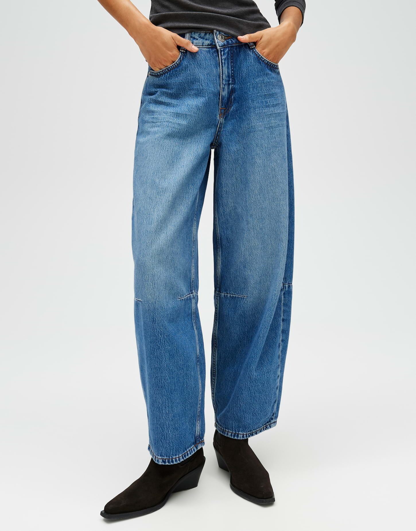 OPUS Relax-fit-Jeans LOLAH PARIS Barrel Jeans aus Baumwolle Mid Rise Abnäher am Knie