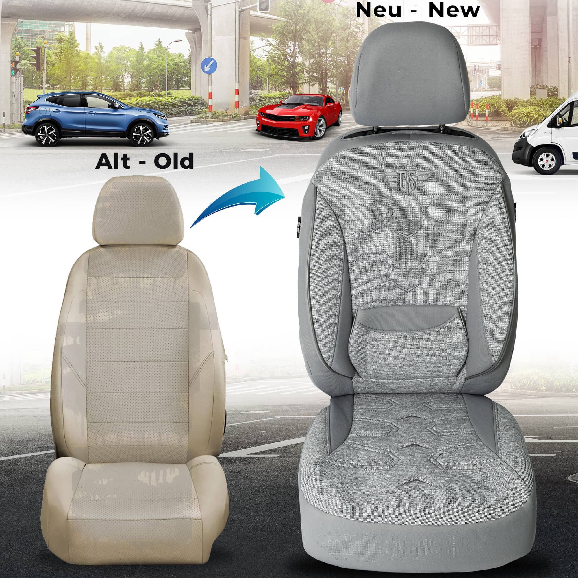 BREMER SITZBEZÜGE Autositzbezug für Seat Toledo 3 5P Bj 2004-09 (KT301), Set, Schonbezüge Sitzbezüge Fahrer und Beifahrer, in Grau