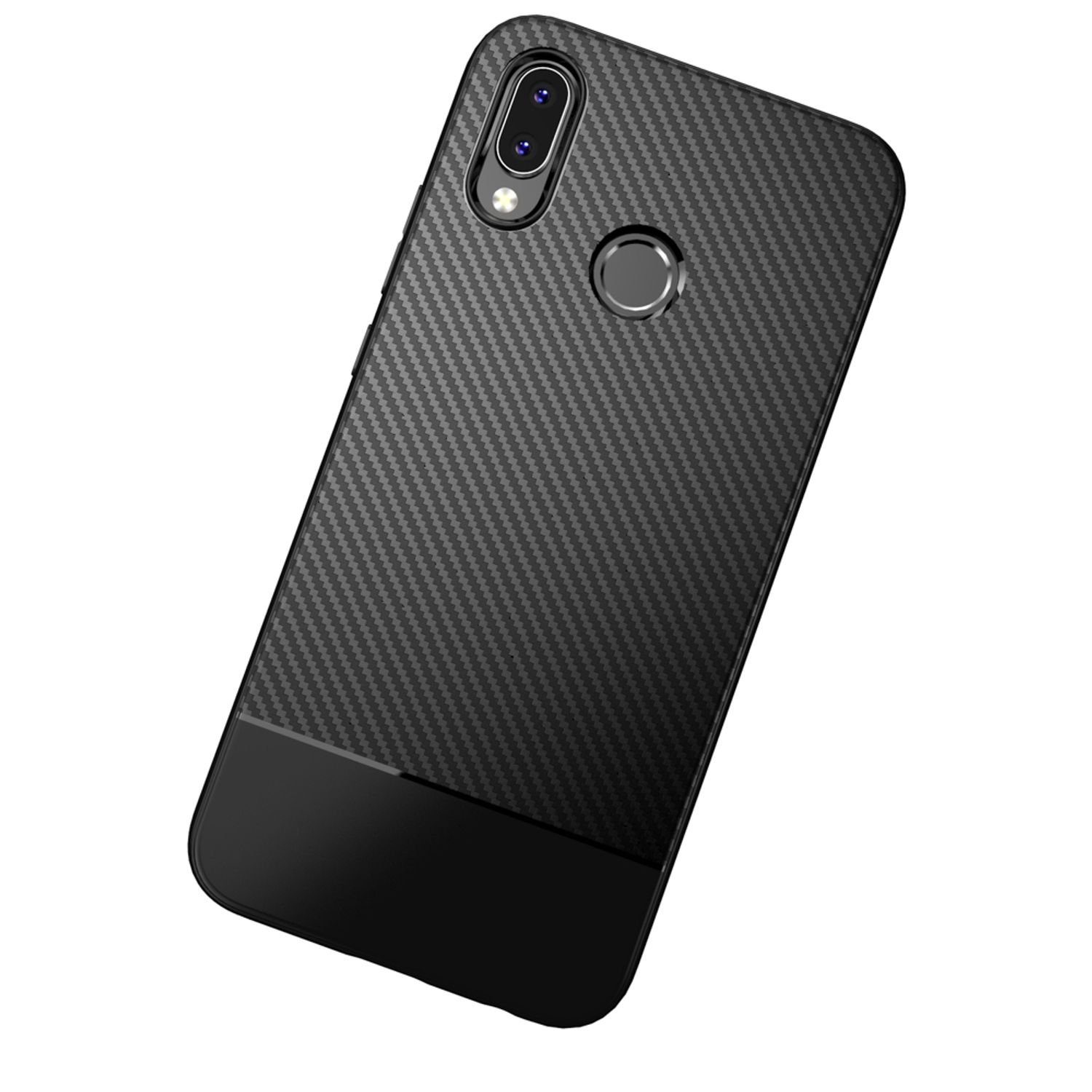 Nalia Smartphone-Hülle Huawei P20 Lite, Carbon Look Silikon Hülle / Matt Schwarz / Rutschfest / Karbon Optik