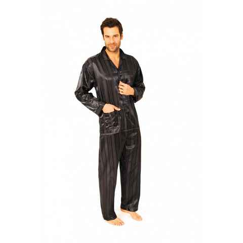 Normann Pyjama Satin Pyjama lang, durchgeknöpft, Schattenstreifen, 251 94 010