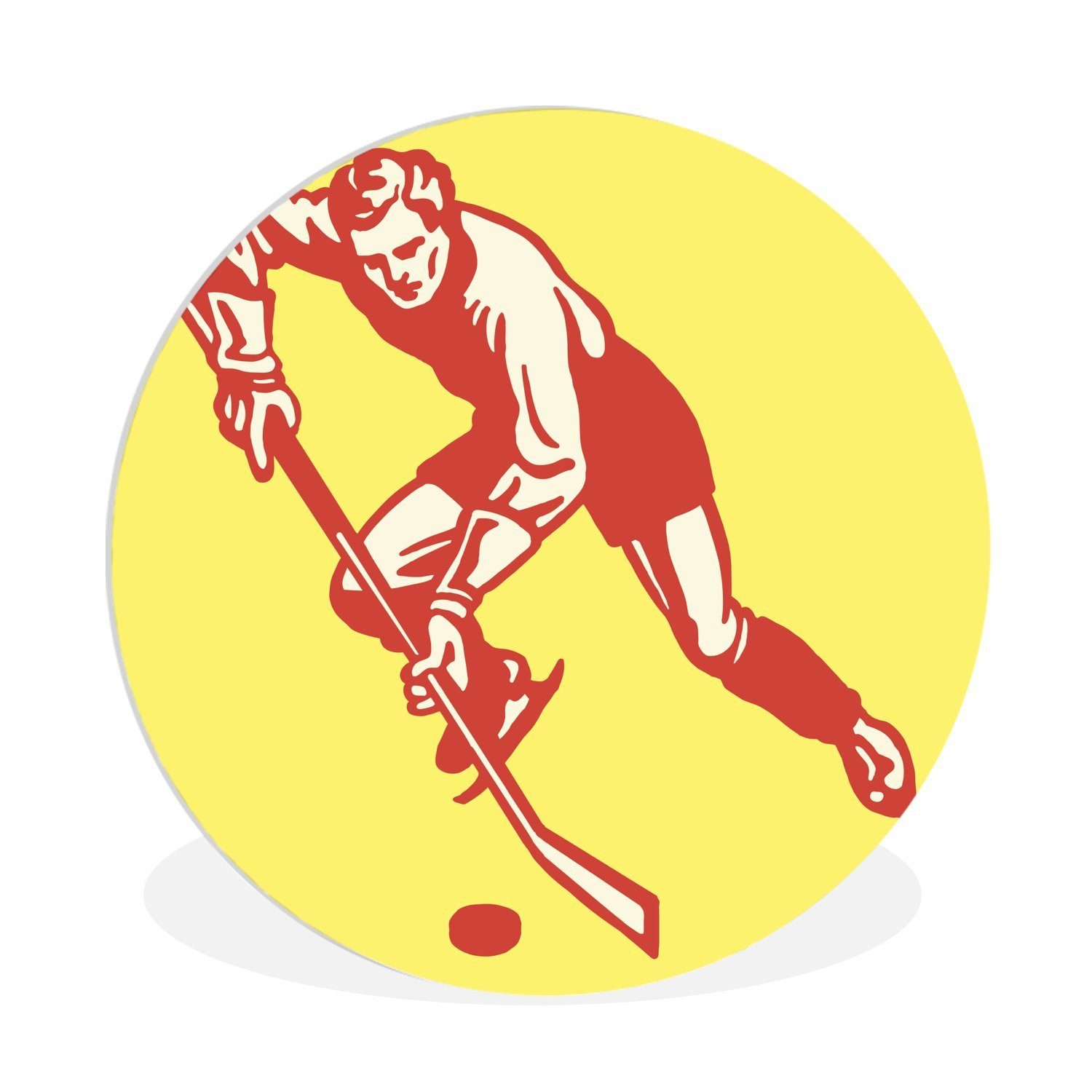 MuchoWow Gemälde Eine muskulöse Illustration eines dribbelnden Eishockeyspielers, (1 St), Kreis Wanddekoration Forex, Rundes Wandbild, Wohnzimmer, 30x30 cm