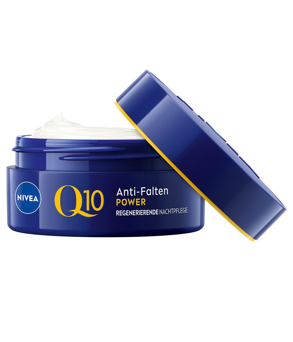 Nivea Nachtcreme Q10 Anti-Falten Power Nachtpflege 50ml Packung, 1-tlg., Spendet intensive Feuchtigkeit und wirkt regenerierend