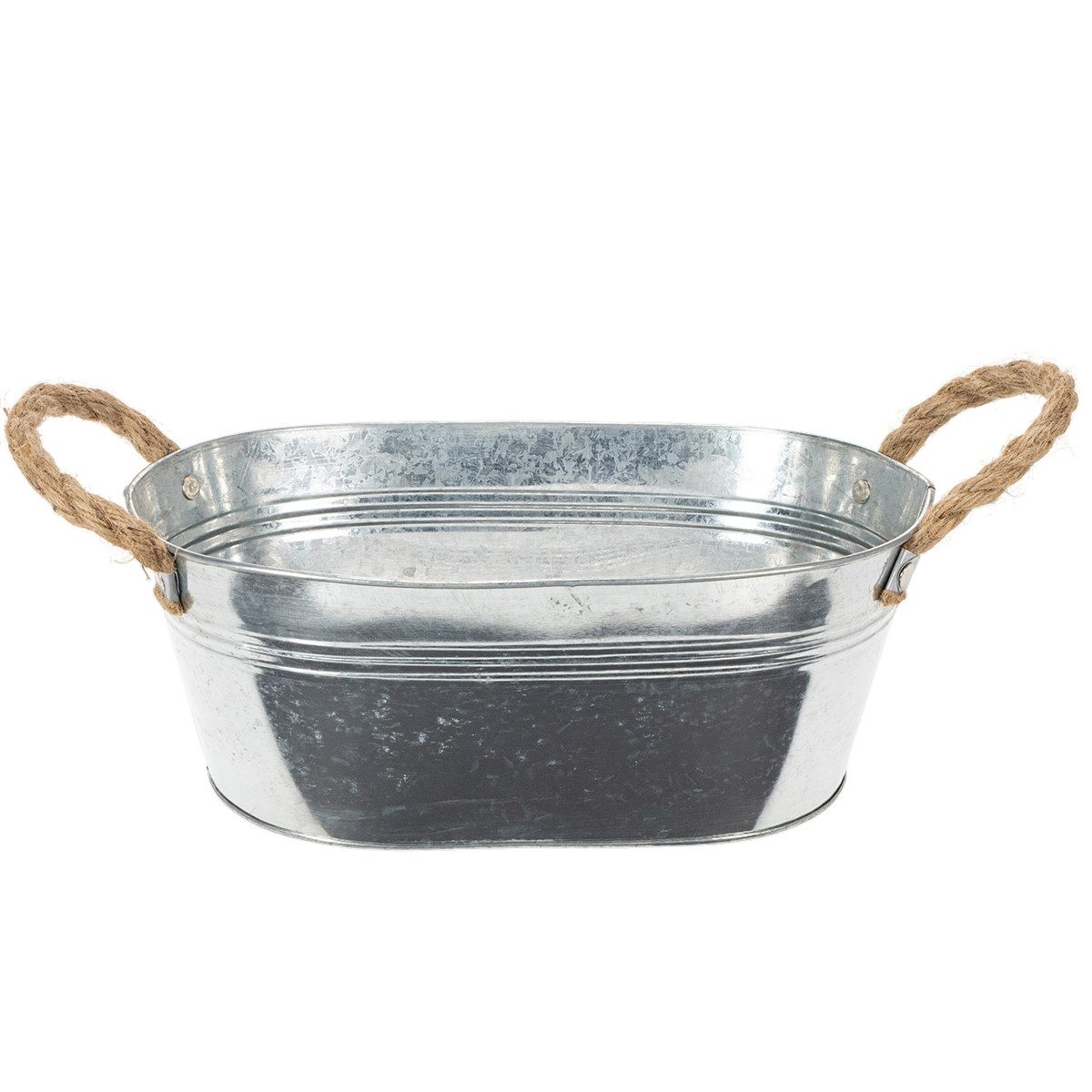 Viana Übertopf Dekoschale Metall Oval Vintage Look mit Hanfseilgriffen