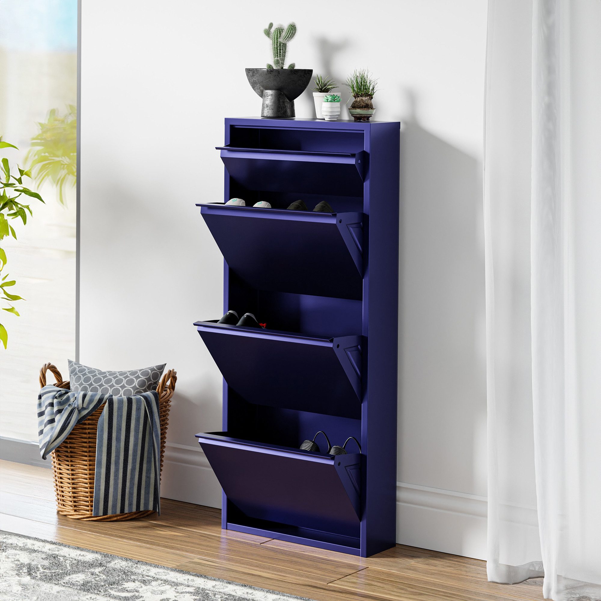 en.casa Schuhschrank »Sokndal« mit 4 Klappen Metall Nachtblau günstig online kaufen
