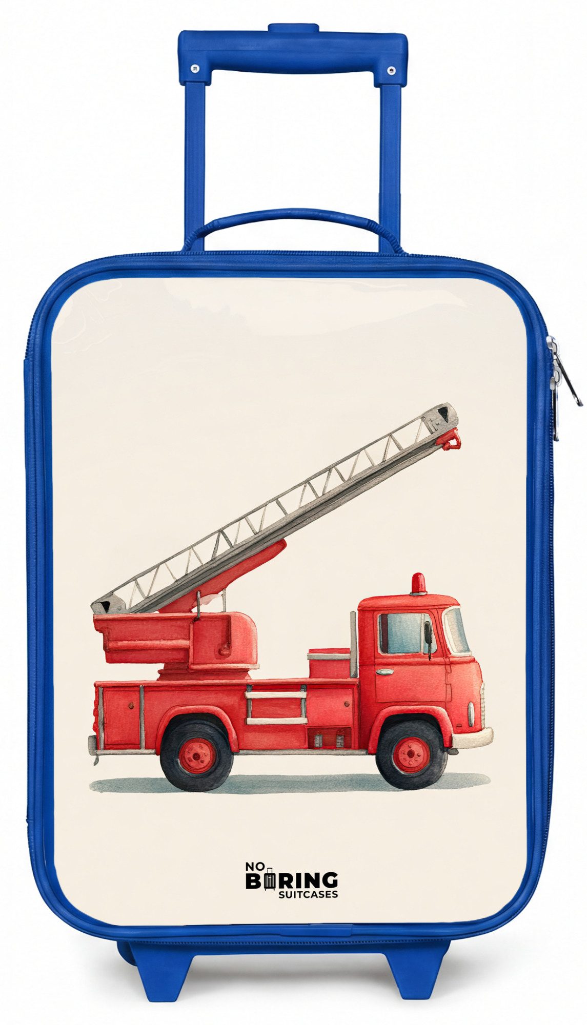 NoBoringSuitcases.com© Kinderkoffer Blau - mit leuchtende Räder - Feuerwehrauto - Signiert - Rot, 2 Rollen, Handgepäck Koffer, Trolley Kinder, Reisekoffer Jungen
