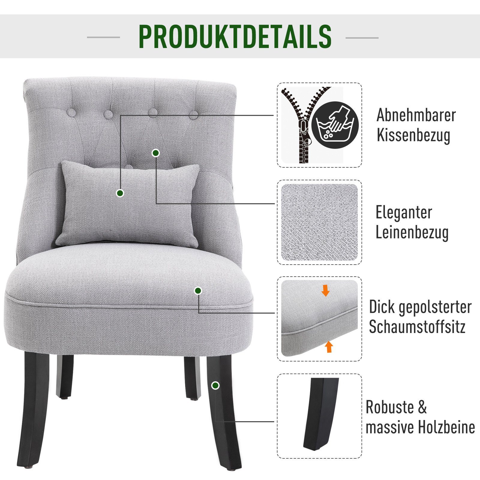 HOMCOM Sessel mit Relaxsessel grau Rückenkissen
