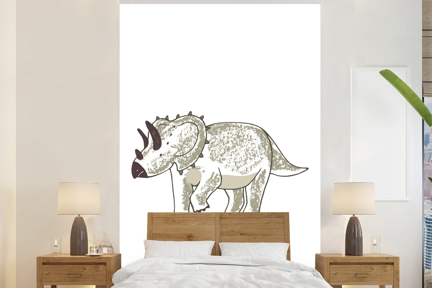 MuchoWow Fototapete Kinderzimmer - Triceratops - Dinosaurier - Junge - Mädchen - Kind, Matt, bedruckt, (3 St), Montagefertig Vinyl Tapete für Wohnzimmer, Wandtapete