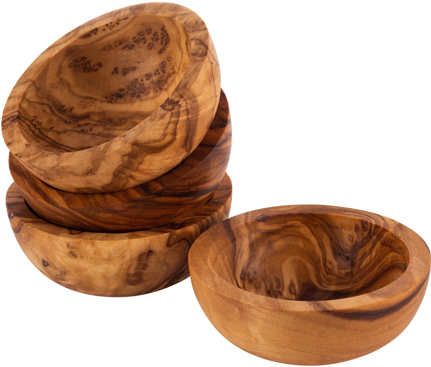 APS Dipschale OLIVE, Holzwerkstoff, (Set, 4-tlg), geöltes Olivenholz, jedes Stück ein Unikat