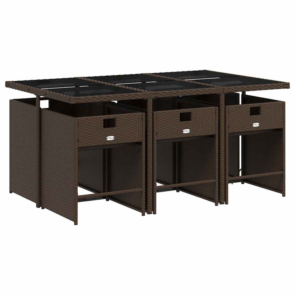 vidaXL Garten-Essgruppe 7-tlg. Garten-Essgruppe mit Kissen Braun Poly Rattan, (6-tlg)
