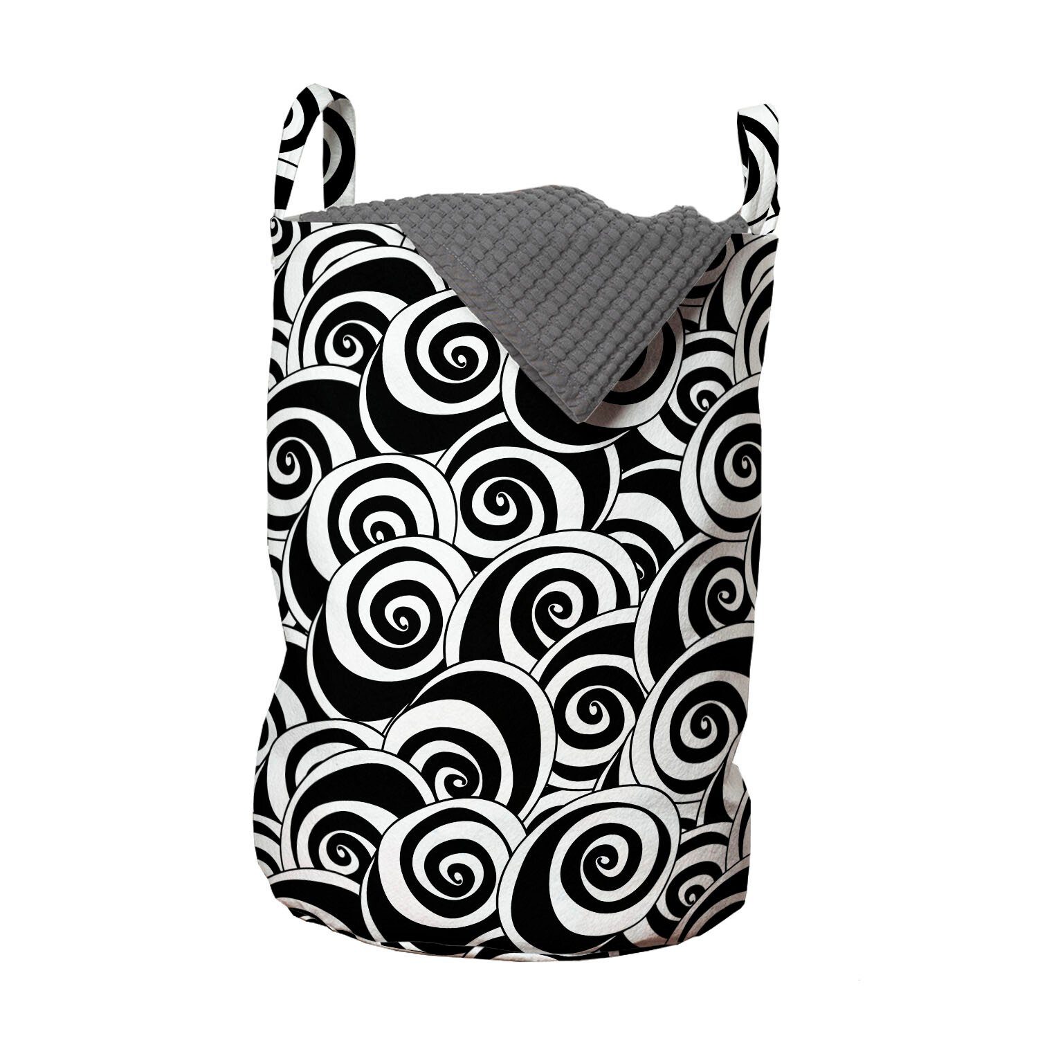Abakuhaus Wäschesäckchen Wäschekorb mit Griffen Kordelzugverschluss für Waschsalons, Geometrisch Monochrome gewirbelte Vortex | Wäschesäcke