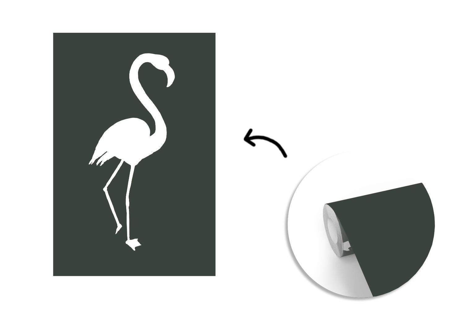 bedruckt, - Flamingo (3 Montagefertig für Scherenschnitt MuchoWow Tapete Weiß, Fototapete St), Wandtapete Matt, Vinyl - Wohnzimmer,