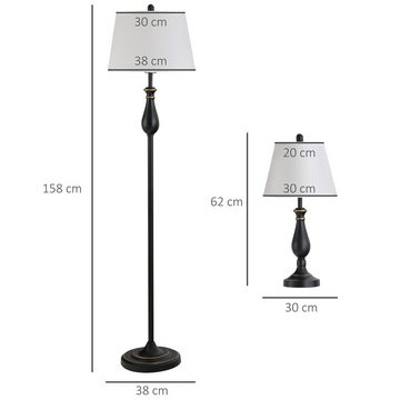 HOMCOM Stehlampe 3er- Lampenset 2 Tischlampen + 1 Stehlampe, 3 x E27 (nicht im Lieferumfang enthalten)