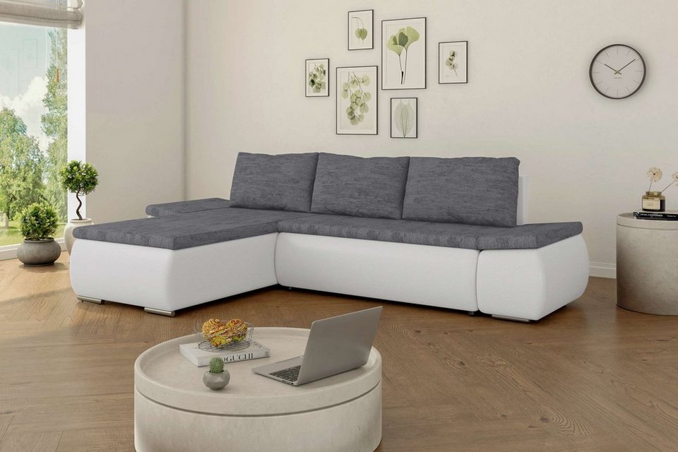 Stylefy Ecksofa Olin, L-Form, Eckcouch, Ottomane links oder rechts  bestellbar, mit Bettfunktion, frei im Raum stellbar, mit Wellenfederung,  Modern Design