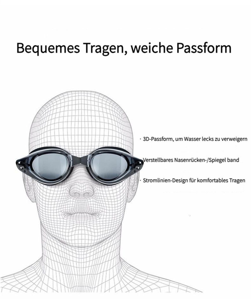 und Männer Schwarz Pool-Strand-Tauchbrillen-Set HD, Frauen, Schwimmbrille für (4 Rouemi Stück) Schwimmbrille