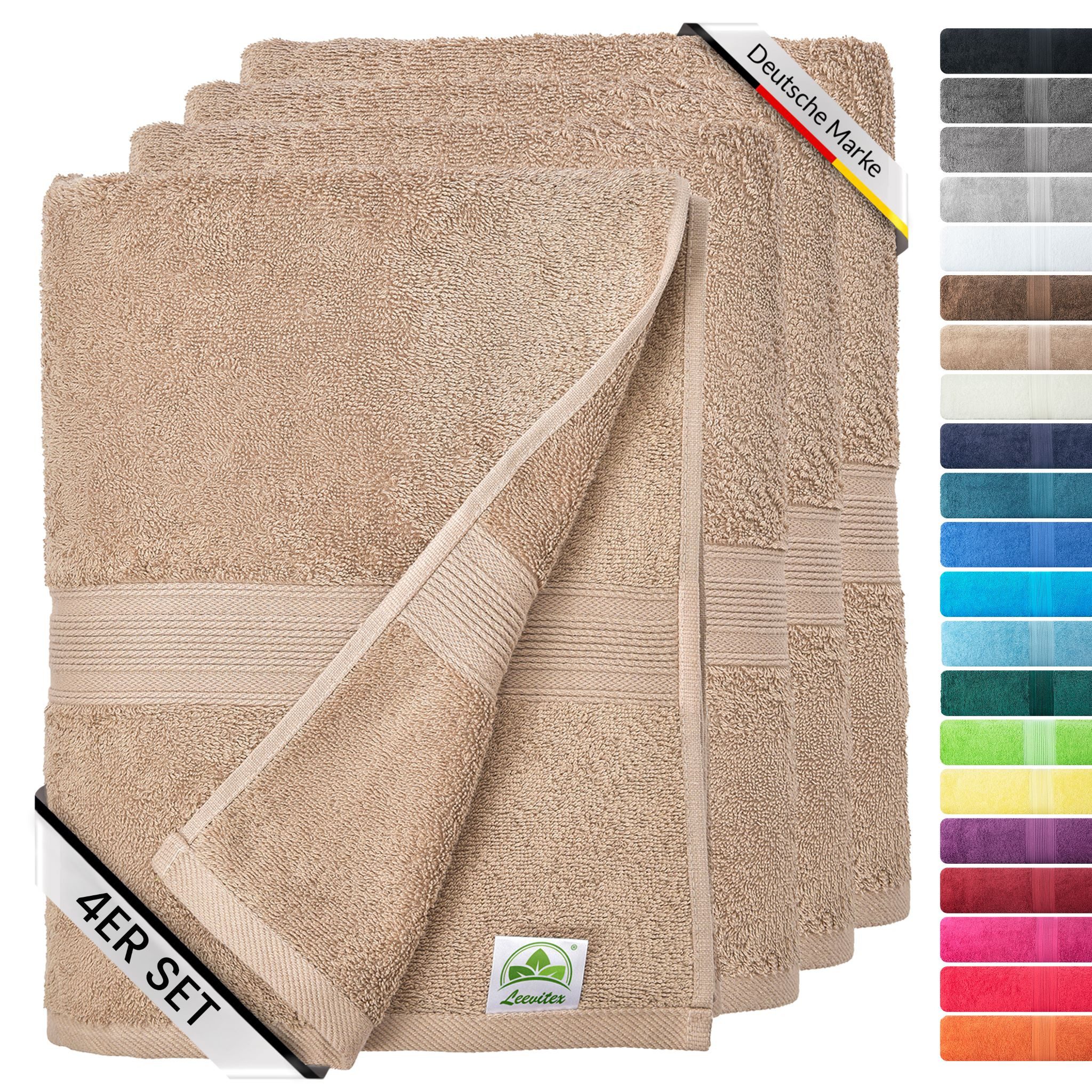 leevitex® Handtücher 4er-Set, 50 × 100 cm, aus 100% Baumwolle, Frottee (Set, 4-St), OEKO-TEX® STANDARD 100 zertifiziert und hochwertig verarbeitet