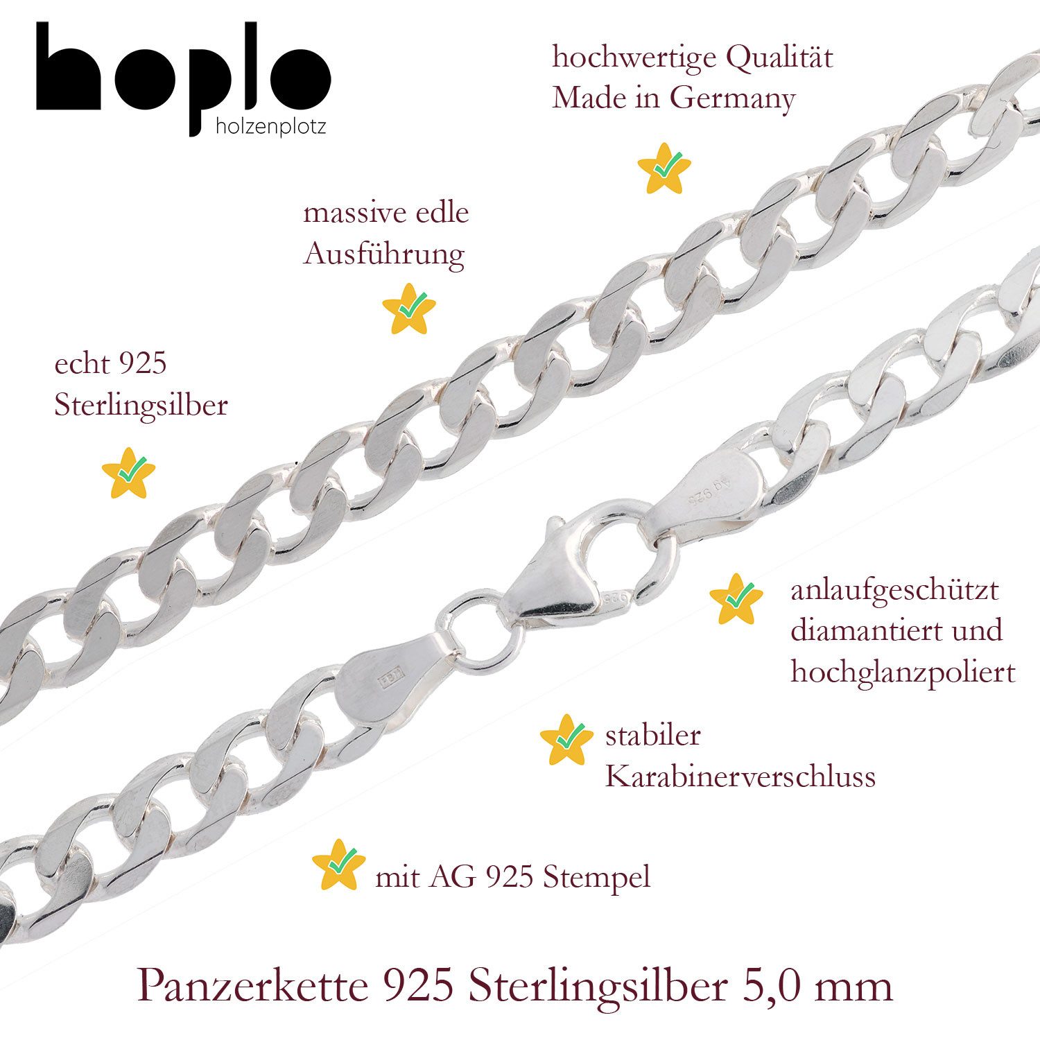 HOPLO Panzerkette Silberkette Panzerkette Länge 45cm - Breite 5,0mm - 925 Silber, Made in Germany – Bild 3 von 5