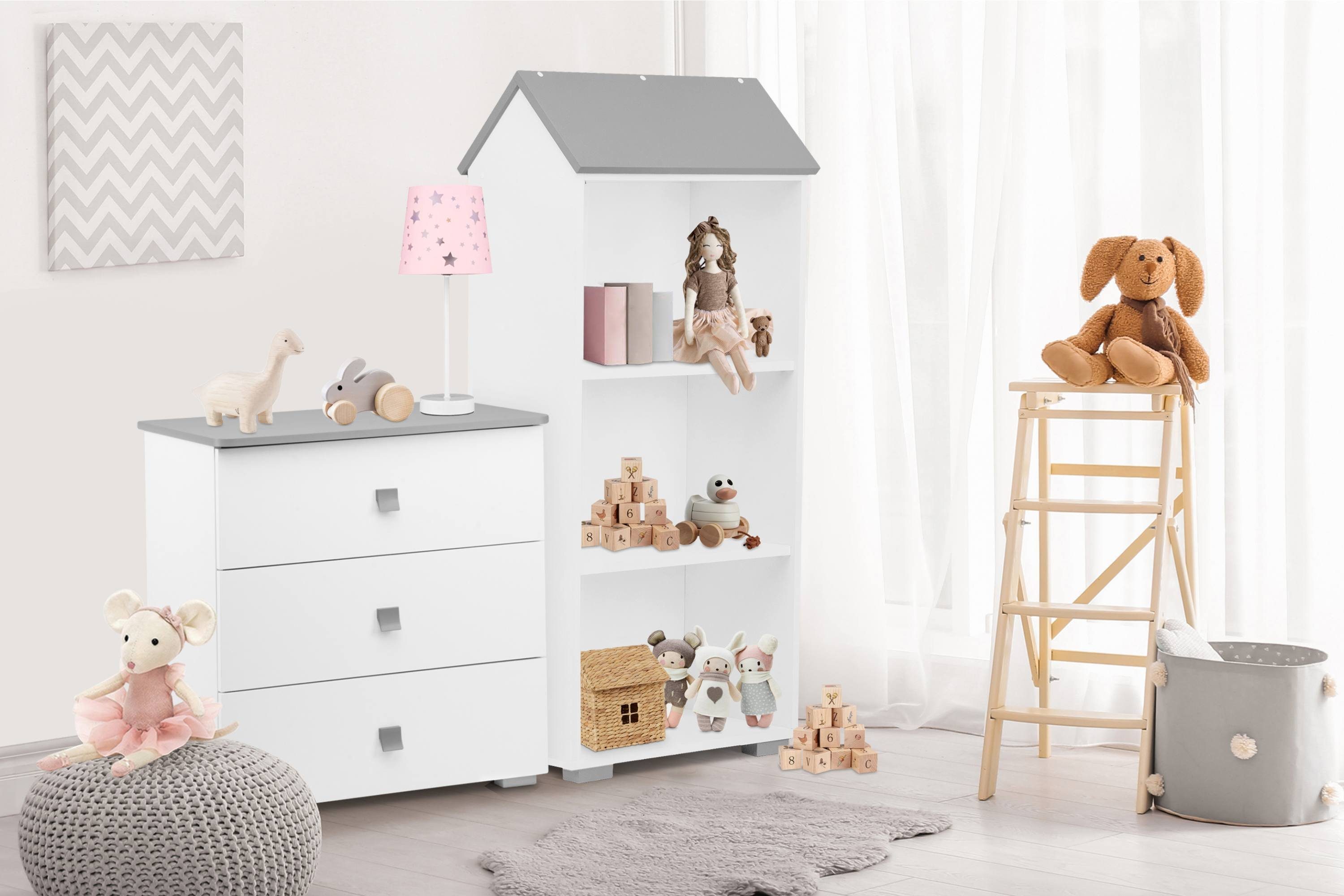 KONSIMO® Standregal PABIS Kinderregal Bücherregal Hausform, in Pastellfarben, geräumiges Bücherregal für Kinderzimmer