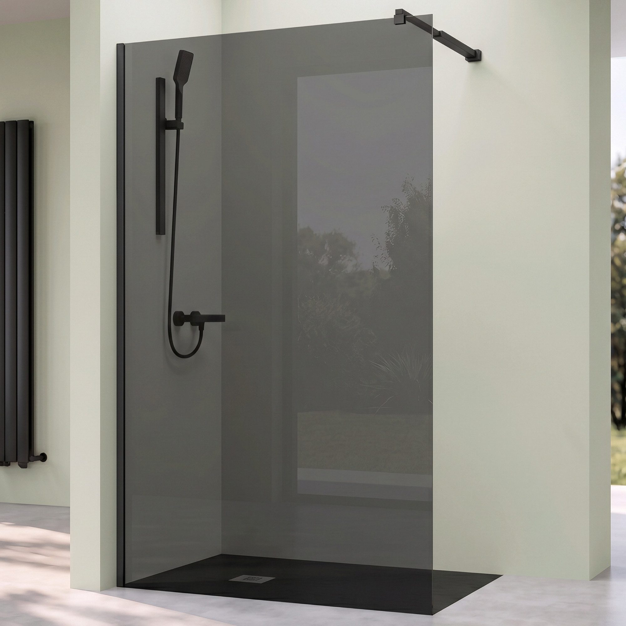 doporro Walk-in-Dusche Duschwand für Dusche Duschabtrennung schwarz Profil mit Nano Glas, Einscheibensicherheitsglas