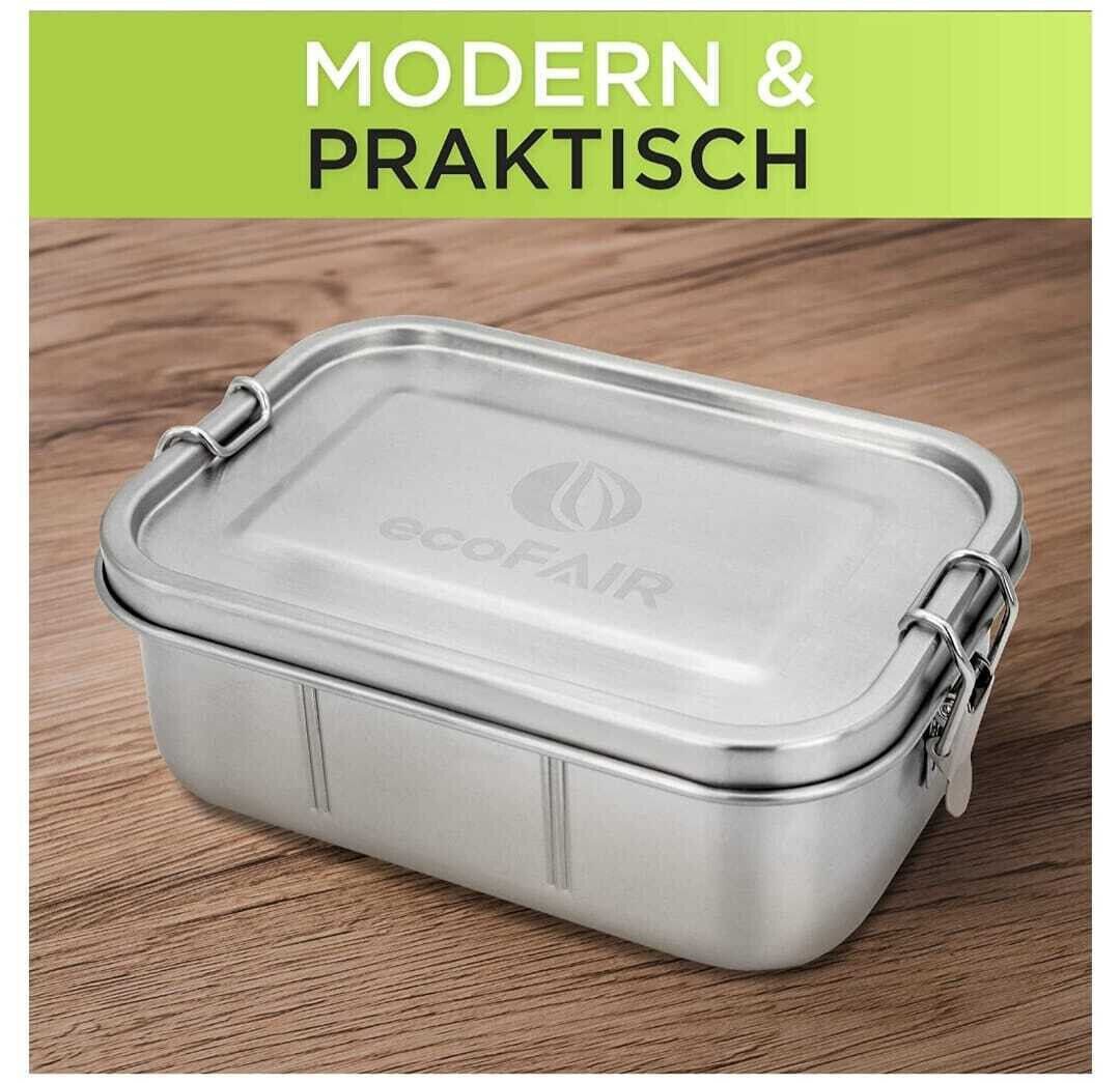 ecoFAIR Lunchbox Edelstahl Brotdose 800ml Lunchbox mit 3 Fächern Besteck Set, Edelstahl, (Set, 9-tlg., Besteckset und Aufbewahrungsbox, Aufbewahrungsbeutel), inkl Besteckset und Aufbewahrungsbox, Aufbewahrungsbeutel