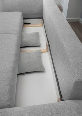 BENFORMATO HOME COLLECTION Big-Sofa PERA, Hellgrau, Stoffbezug, BxHxT 242 x 90 x 131 cm, mit Bettkasten und Schlaffunktion
