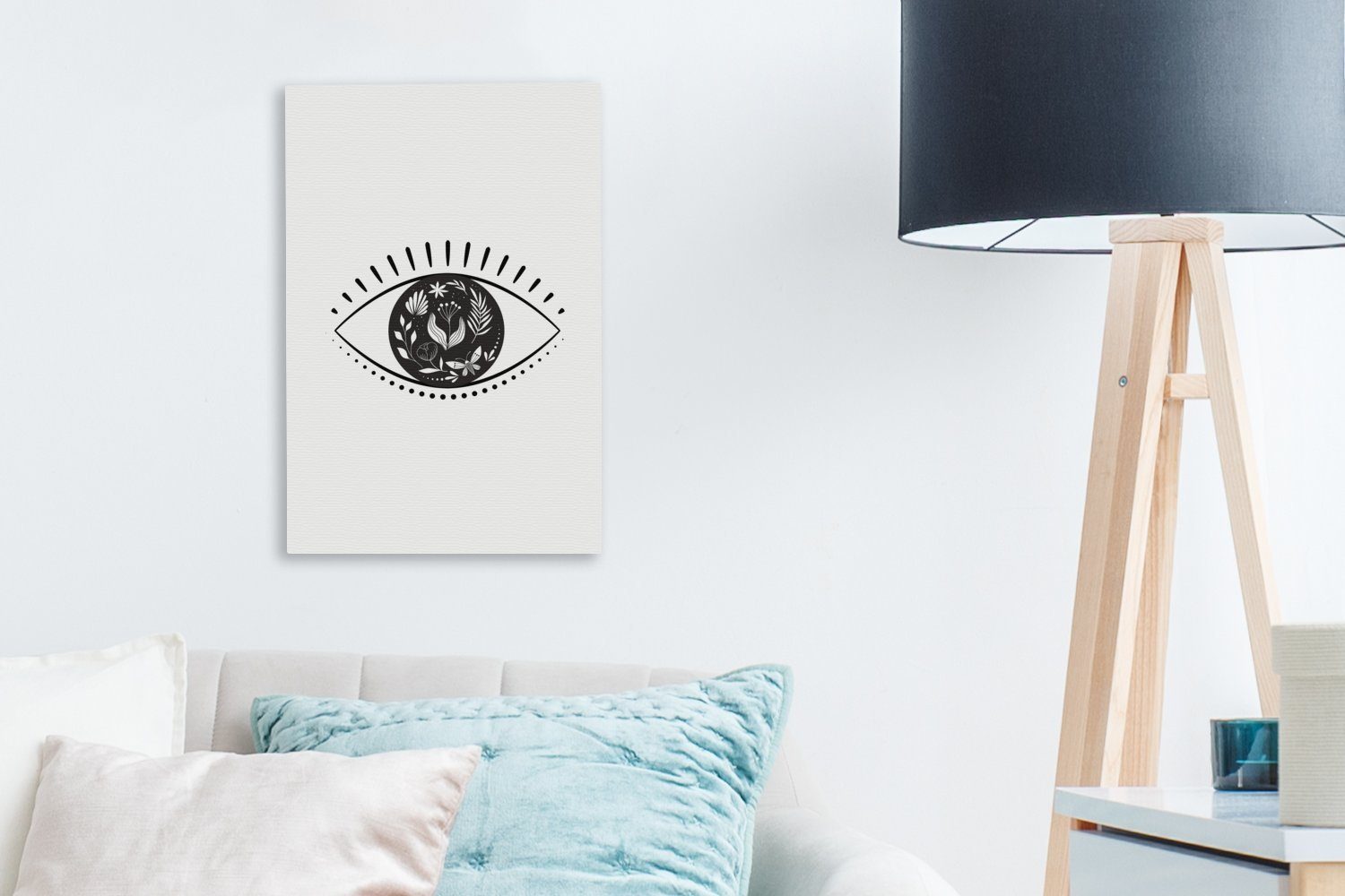 OneMillionCanvasses® Leinwandbild Moderne Kunst fertig weißem Auge (1 bespannt einem auf Zackenaufhänger, Hintergrund, St), Gemälde, 20x30 Leinwandbild cm inkl. mit