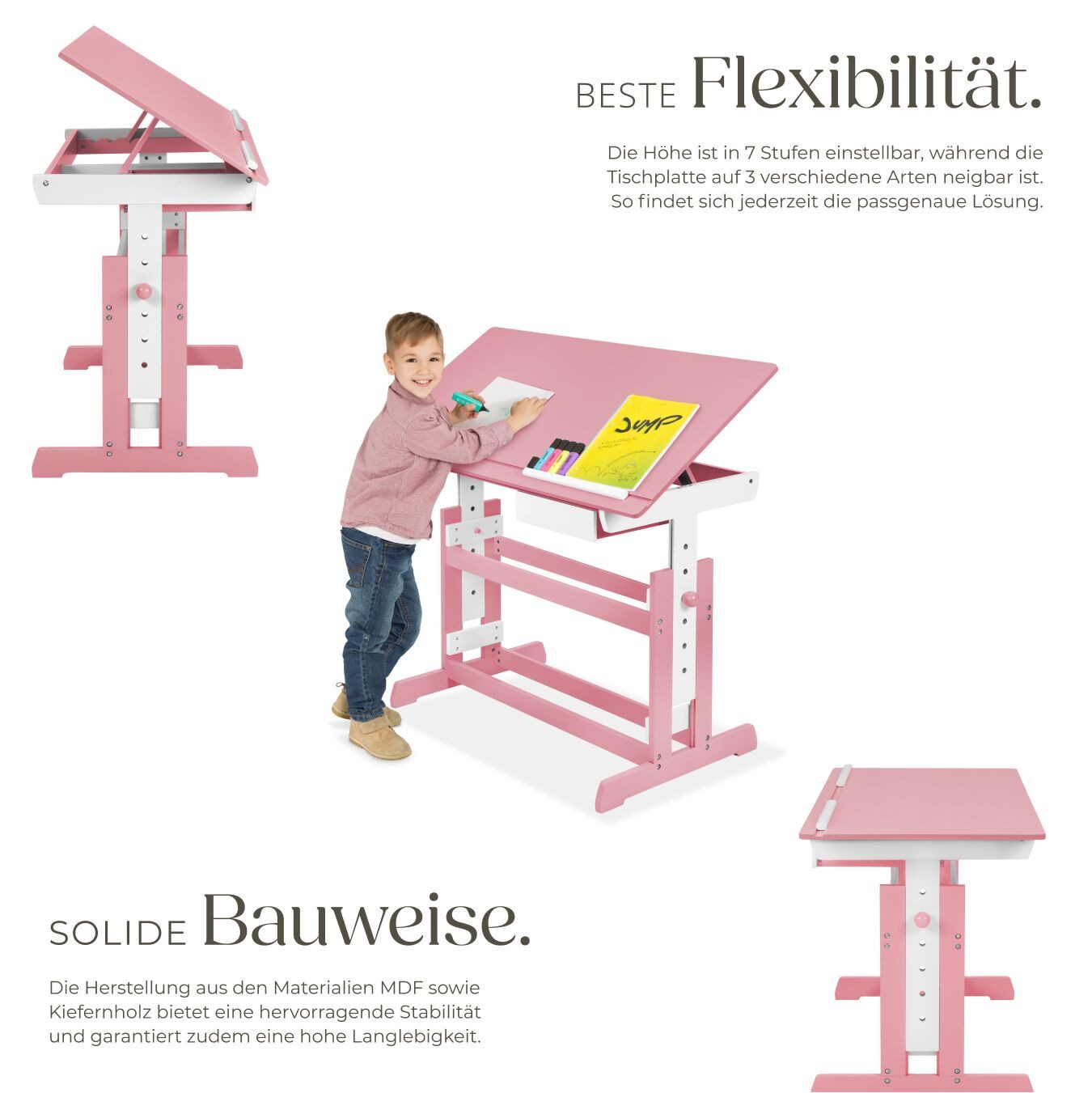 tectake Kinderschreibtisch Schreibtisch (1-St., 1 tlg), Schreibtisch mit neigbarer Tischplatte
