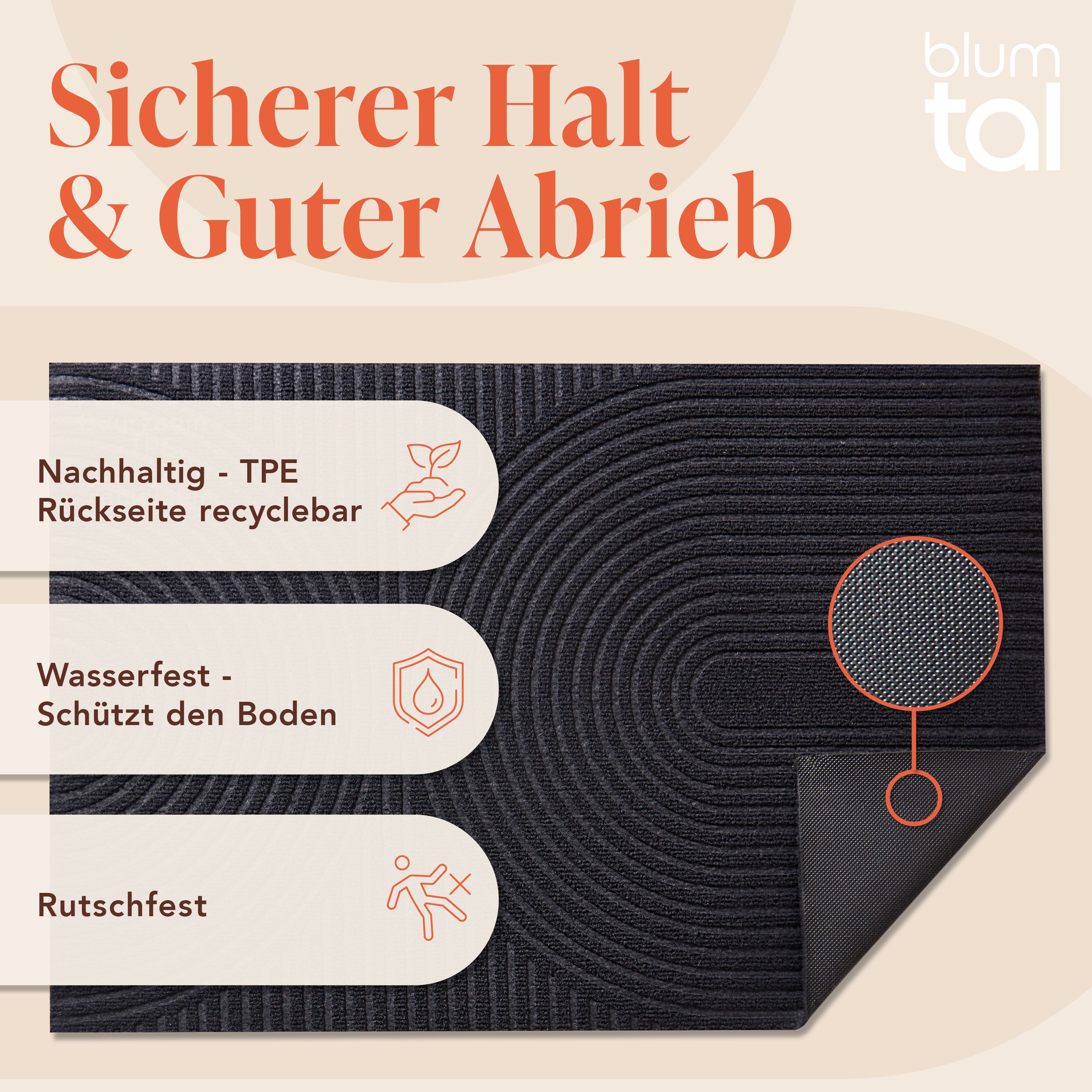 Blumtal Fußmatte rutschfeste Schmutzfangmatte aus langlebigem Polyester, Fußmatte innen/Schmutzfangmatte außen – Bild 4 von 5