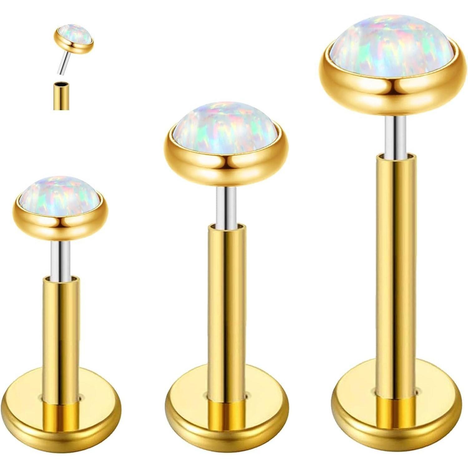 LuxusKollektion Piercing-Set G23 Titan Piercing Ohr Helix Labret Tragus Bar 16g 3er Set OpalStuds