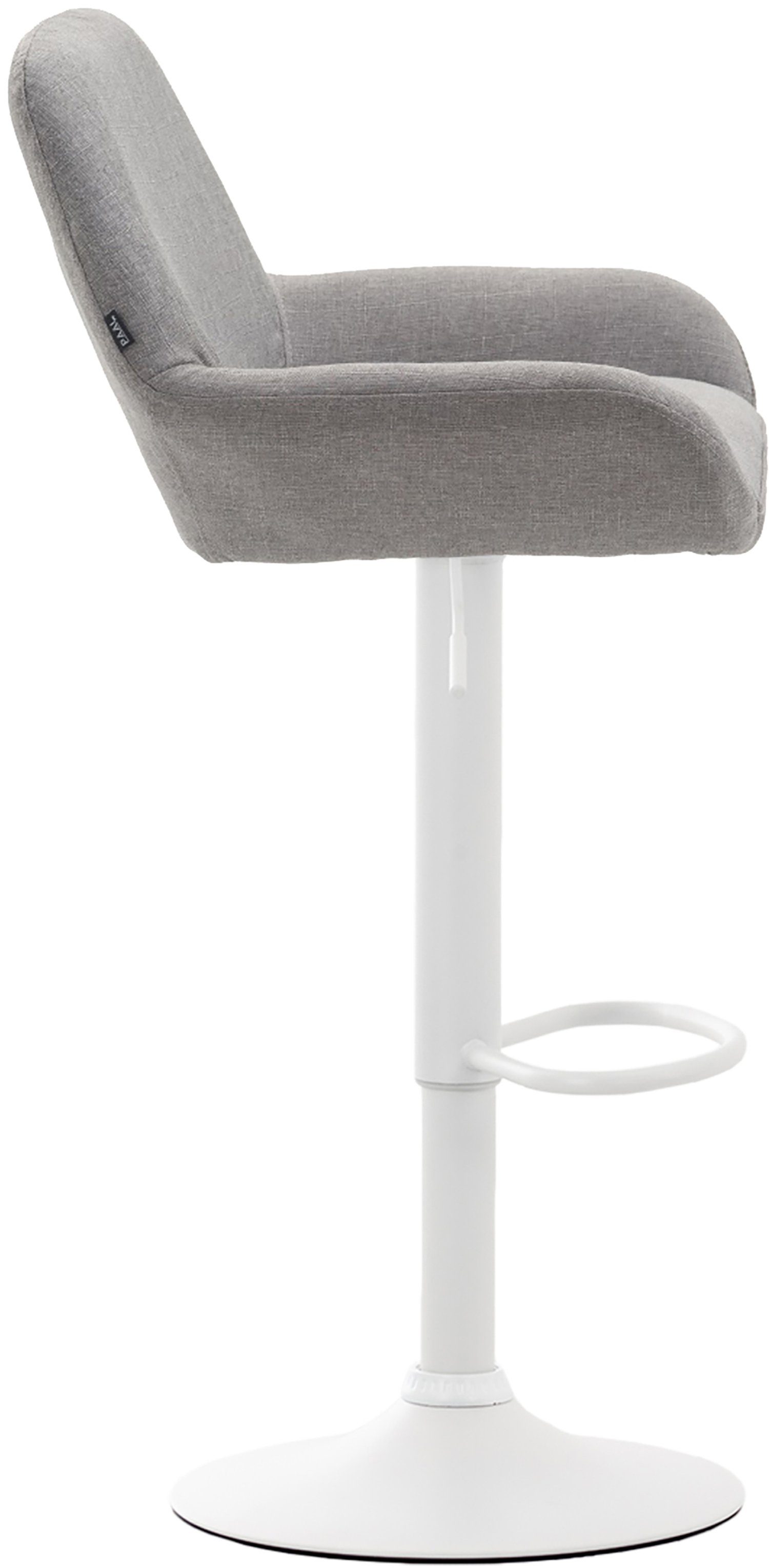 TPFLiving Barhocker Bragnum mit - Theke Rückenlehne 360° Fußstütze bequemer Stoff drehbar), Hocker Gestell Küche weiß (Barstuhl & für - Grau Sitzfläche Metall angenehmer Sitzfläche: und