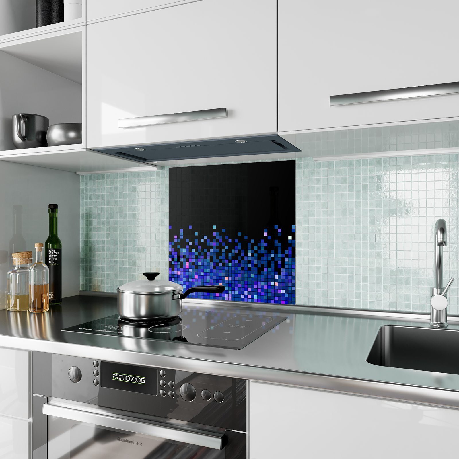 Primedeco Küchenrückwand Küchenrückwand Spritzschutz mit Pixel Glas Mosaik Motiv