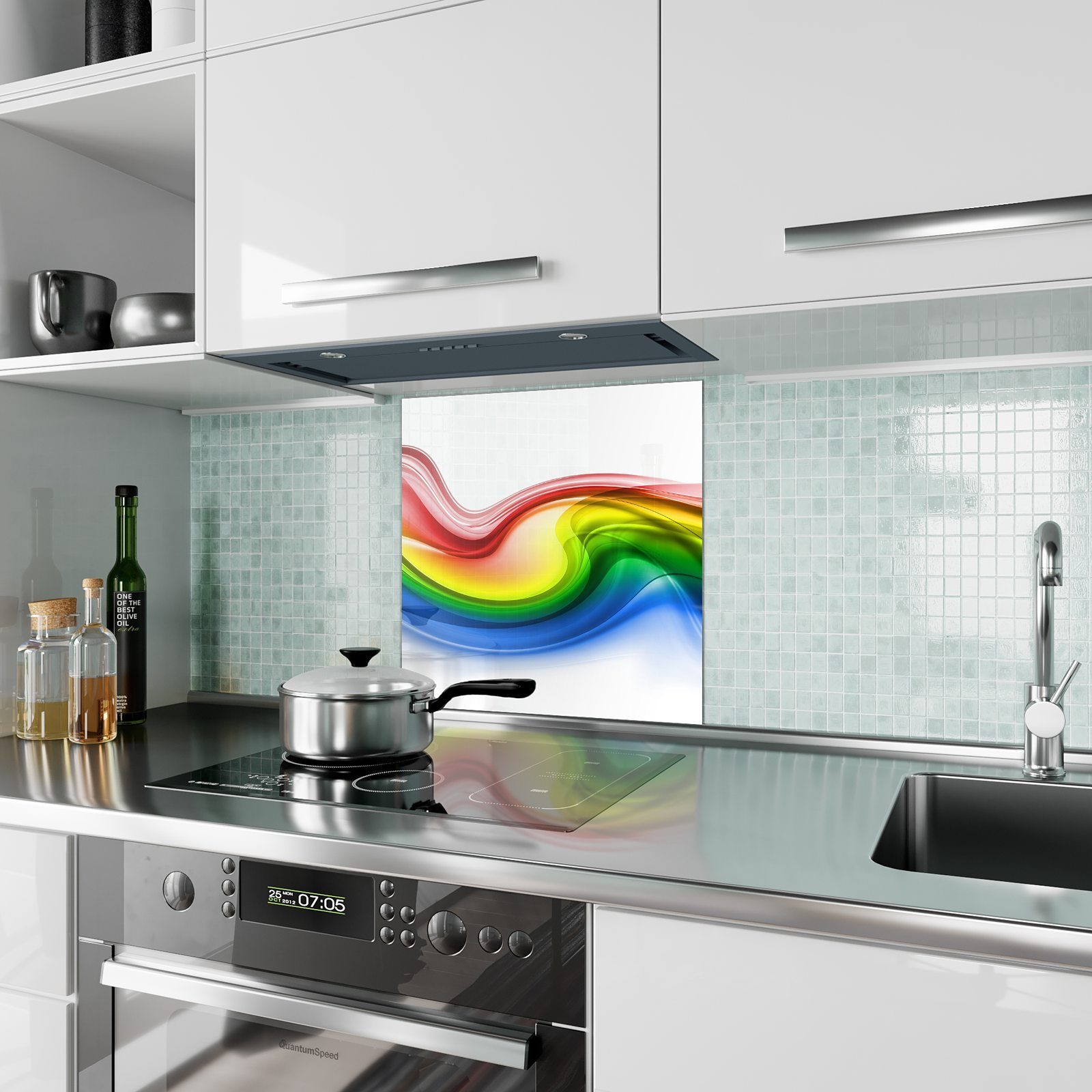 Glas Primedeco Spritzschutz Küchenrückwand Regenbogenwellen