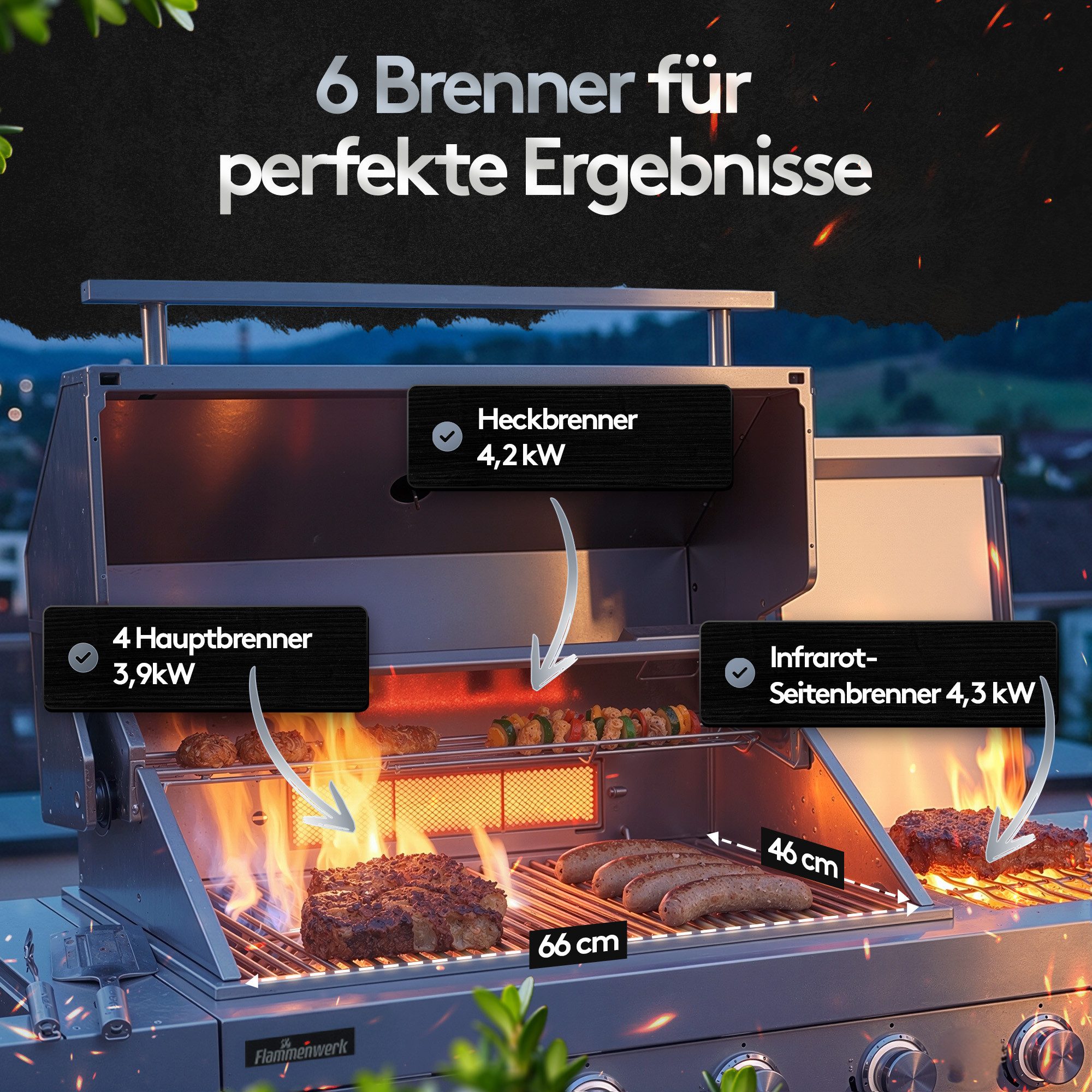 Flammenwerk Outdoor-Küche Gasgrill Edelstahl 6 Brenner 24,1 kW FWOK.2463