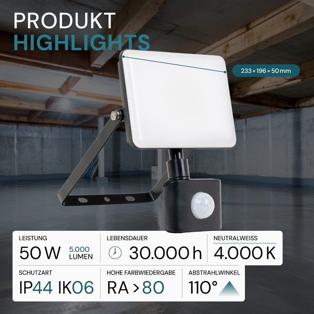 LUXULA LED Flutlichtstrahler LUXULA LED Fluter 50 W 4000 K Neutralweiß Schwarz, LED fest integriert, Neutralweiß – Bild 2 von 5
