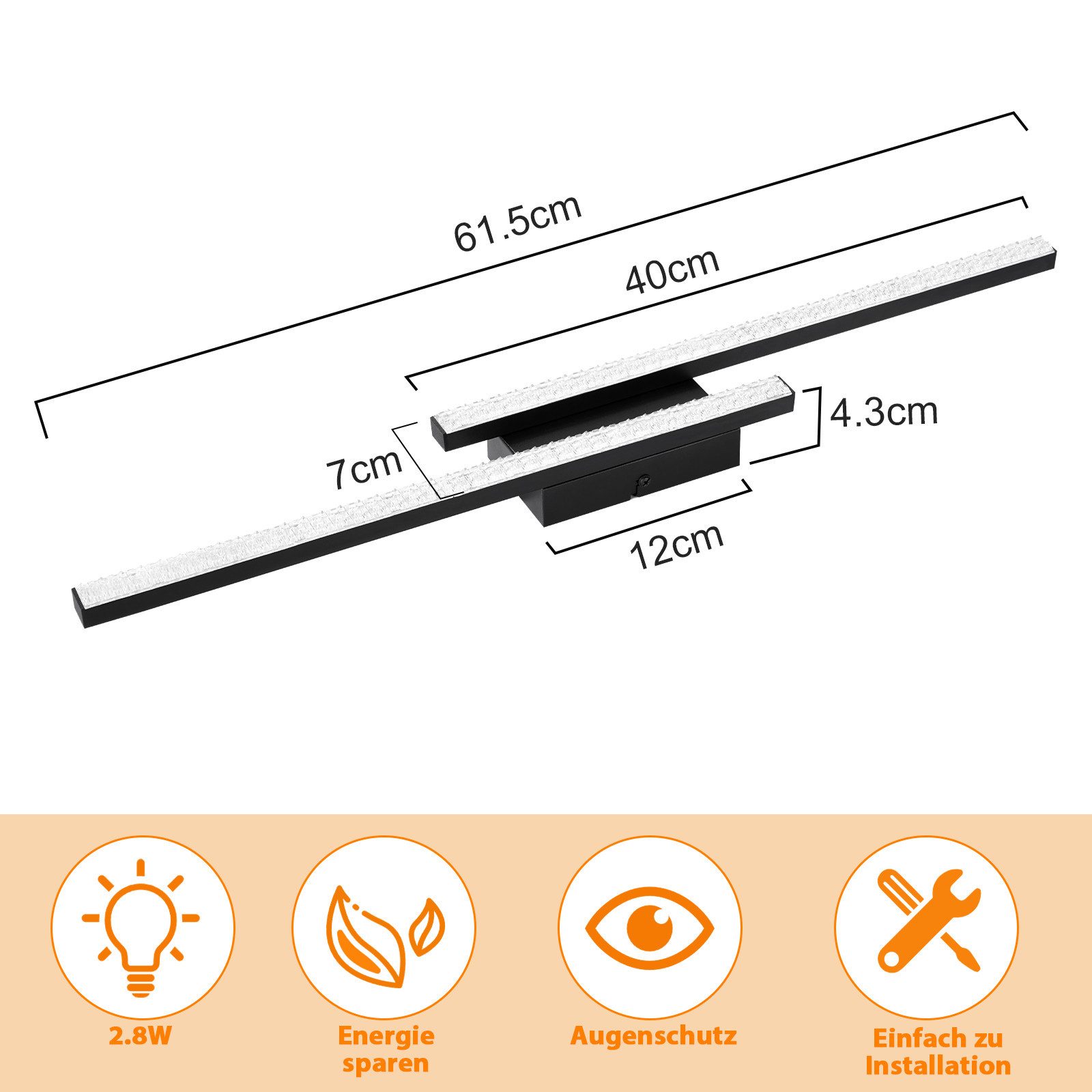 Nettlife LED Deckenleuchte Modern schwarz 2-flammig Kristall-Optik Deckenlampe 12W, LED fest integriert, Warmweiß, für Flur Küche Schlafzimmer Diele Warmweiß (3000K)