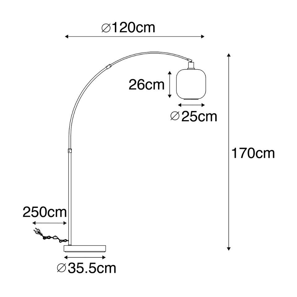 Qazqa Bogenlampe Zuzanna, ohne Leuchtmittel, Warmweiß, QAZQA Bogen­lampe, e27, Grau, Glas, Modern