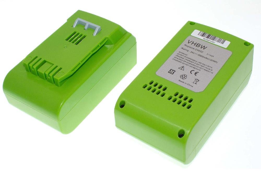 vhbw Akku passend für Greenworks G24PS20K2, G24PS20, G24PH51, G24 Sweeper Akku Akku Li-Ion 5000 mAh (24 V, 2 St), Leistungsfähige Austausch-Akkus für Werkzeug Powertools wie